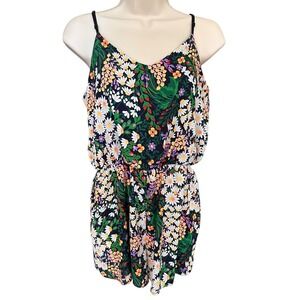 Sage Floral Romper Shorts V-neck Straps Garden Party Wildflowers Festival Size M